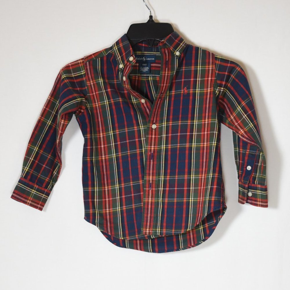 Ralph Lauren Boys Long Sleeve Button-down Plaid Shirt.  Size 4/4T.